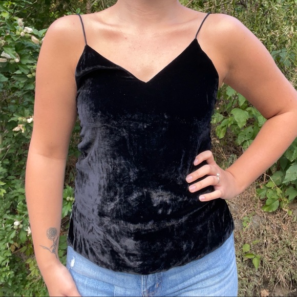 Alice + Olivia Contessa Black Velvet Spaghetti Strap Cami w/ Lace Side Detail XS - Picture 2 of 7